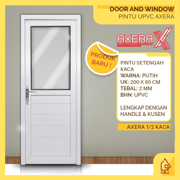 PINTU UPVC 200 X 80 AXERA SETENGAH KACA + KUSEN + HANDLE / PINTU RUMAH