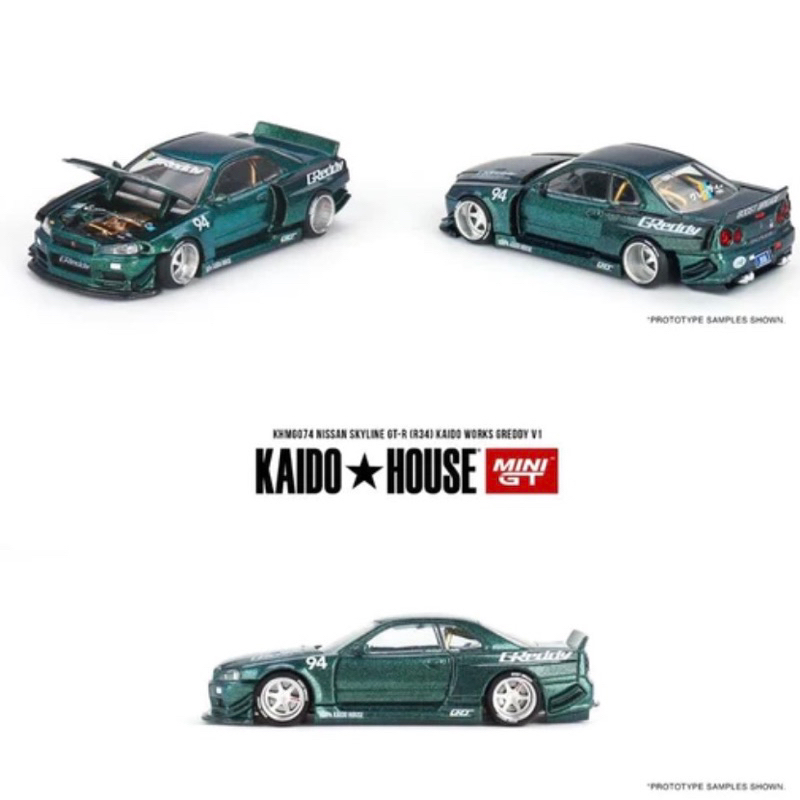 Mini GT x Kaido House Nissan Skyline GTR R34 Kaido Works V1 Greddy Hijau