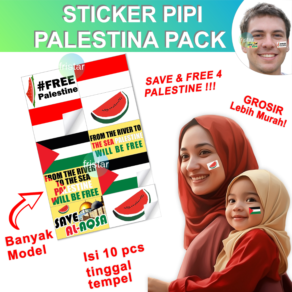 

Stiker palestina pipi pipi sticker setiker kecil anak dewasa besar palestin palestine indonesia merah putih atribut aksesoris syal ikat kepala topi surban sorban kaos tshirt shal slayer bandana kerudung semangka mobil motor free save kaffiyeh muka wajah