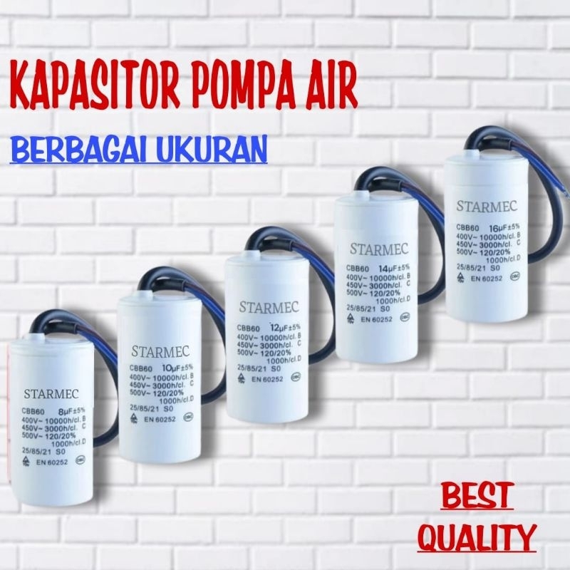 Kapasitor  Bulat , Capasitor , Pompa Air 6 ,8 , 10 , 12 , 14  , 16, 20 , 25  , 30 UF450V