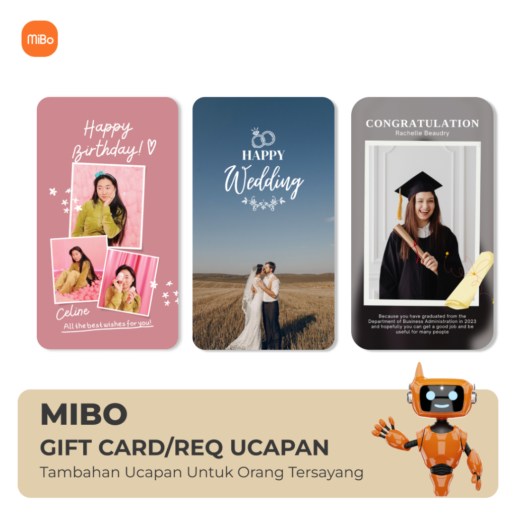 Mibo Gift Card, Kartu Ucapan Happy Birthday Graduation Wedding CUSTOM A4