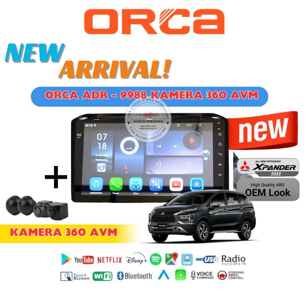 Head Unit Android Xpander Cross 2023 Orca 9988 + Cam 360 NFC