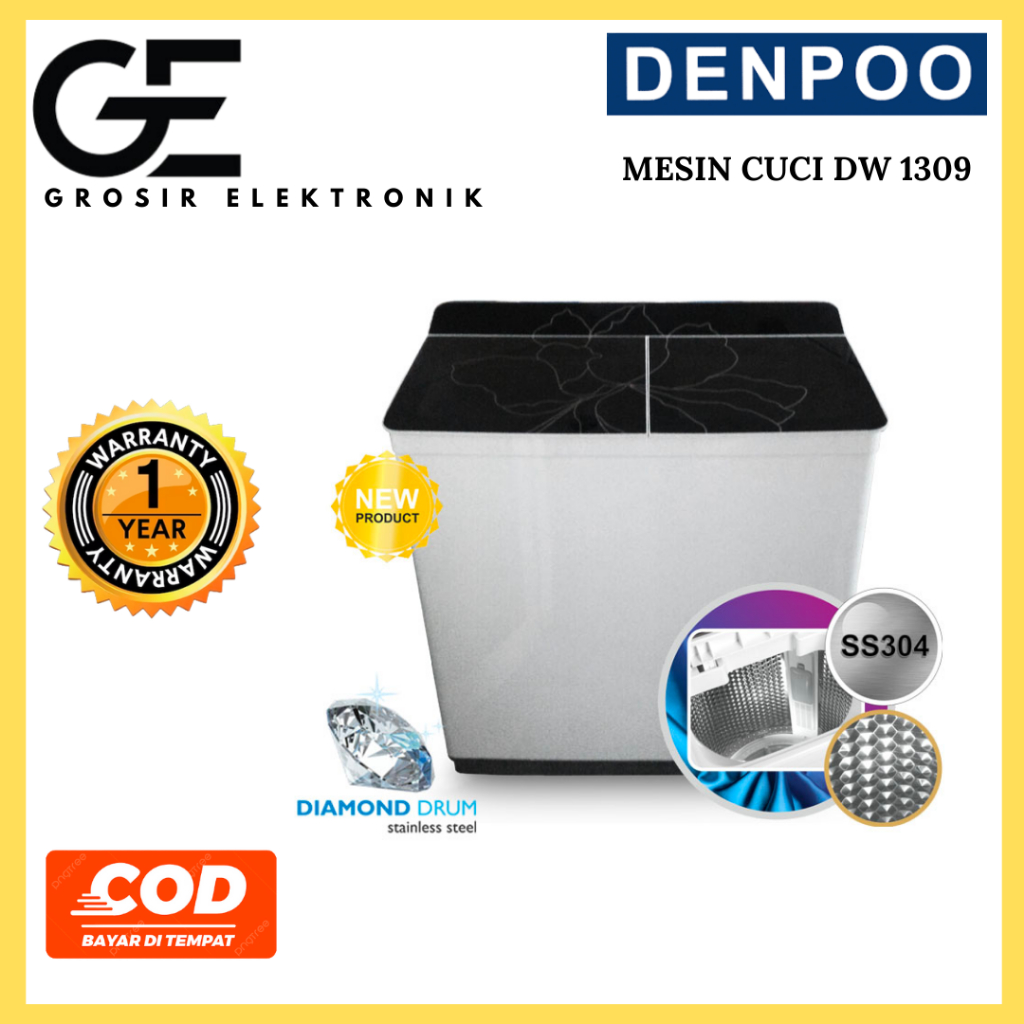 MESIN CUCI DENPOO DW 1309 PLATINUM 11KG 2 TABUNG DW1309 11 KG TWIN TUB