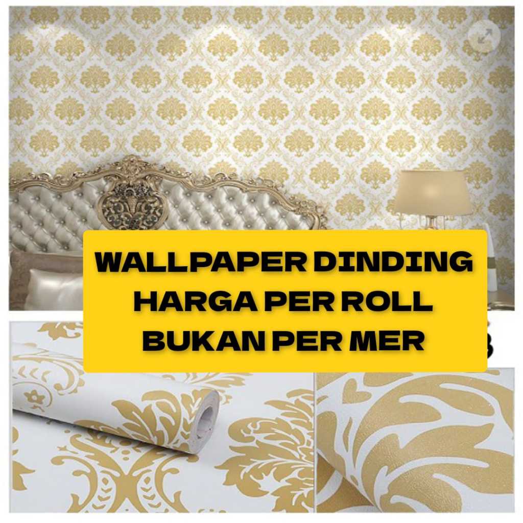 Wallpaper Sticker PUTIH BATIK GOLD WPS144GD Wallpaper Dinding Kamar Ruang Tamu Rumah Elegan Mewah