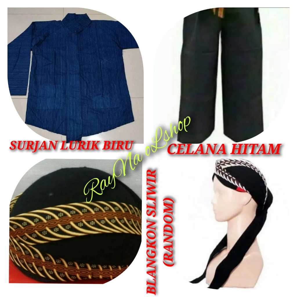 PAKET LENGKAP BAJU ADAT JAWA PRIA, SURJAN LURIK BIRU + CELANA HITAM + BLANGKON SLIWIR, PAKAIAN TENUN