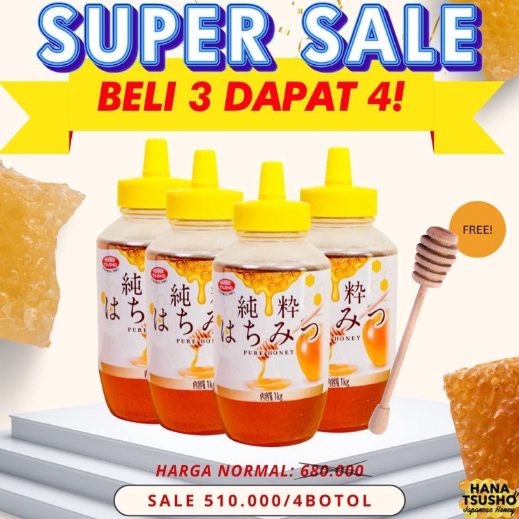 

[KODE PRODUK EQRMD4133] Paket Hemat Beli 3 GRATIS 1 Madu Murni Jepang HanaTsusho 1 KG (CHECKOUT 4 BOTOL UNTUK BUY 3 FREE 1)