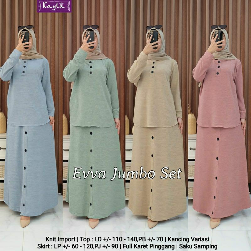 Set Tunik Original Design Kayla Claudya Evva Jumbo  Set Fashion Pakaian Muslim Wanita Setelan Atasan