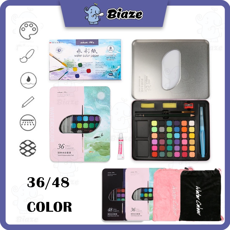 

12.12 Brands Festival BIAZE 36/48 Watercolor Paint Set Warna Solid Alat Cat Air (Termasuk Kuas dan Kertas Gambara) !