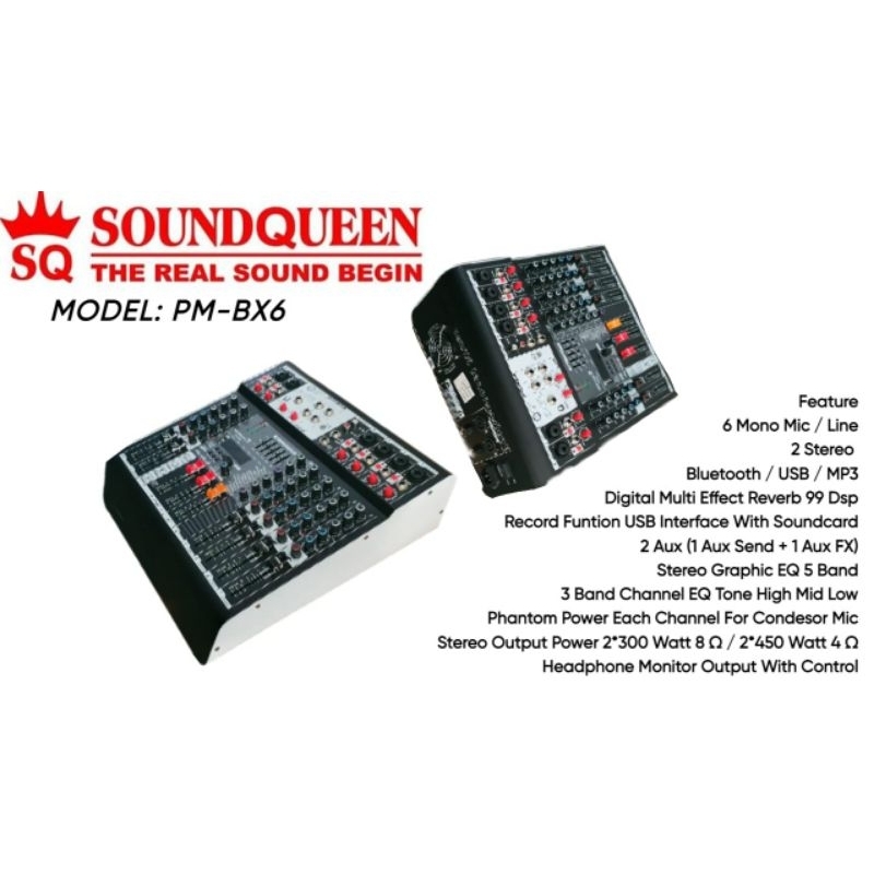 power mixer Soundqueen 6 chanel PM-BX6 efek 99 dsp,equalizer 7 bandoriginal garansi resmi soundqueen