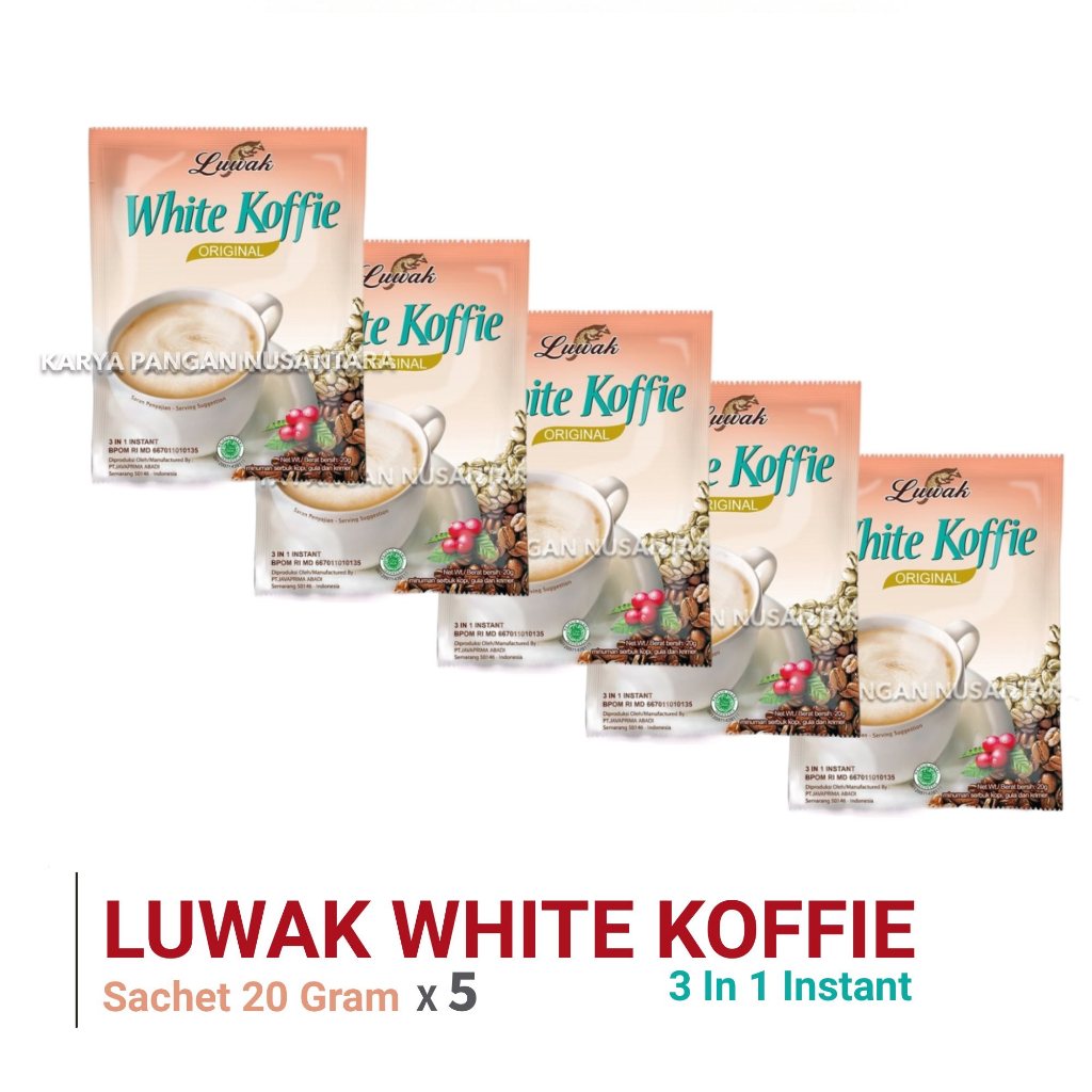 

KOPI LUWAK WHITE KOFFIE SACHET 20 GR LUWAK WHITE COFFEE SACHET 20GR X5