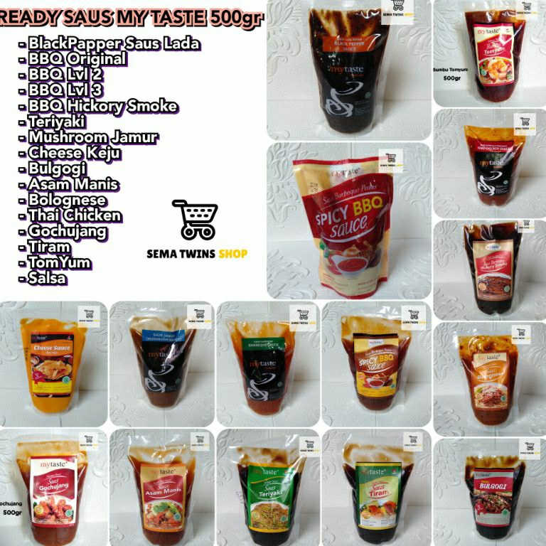 

TT35 MY TASTE SAUS 500gr | Saus Lada Blackpepper | BBQ Barbequ | level 2 | level 3 | Teriyaki | Bulgogi | Mushroom | Bolognese | Cheese Keju | Thai Chicken | Gochujang | Asam Manis | Chili | Tomyum Saos Instant p00nl
