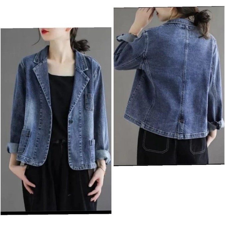 Tidak Diragukan.. JAKET JEANS WANITA/BLAZER JEANS WANITA LENGAN PANJANG
