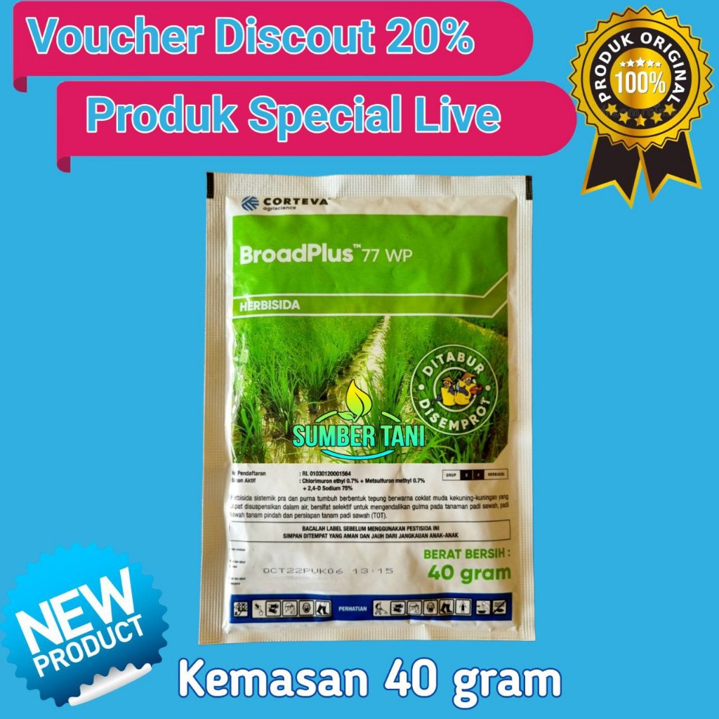 HERBISIDA SELEKTIF SISTEMIK - BROADPLUS 77WP - 40 GRAM - CORTEVA - HERBISIDA SELEKTIF PADI