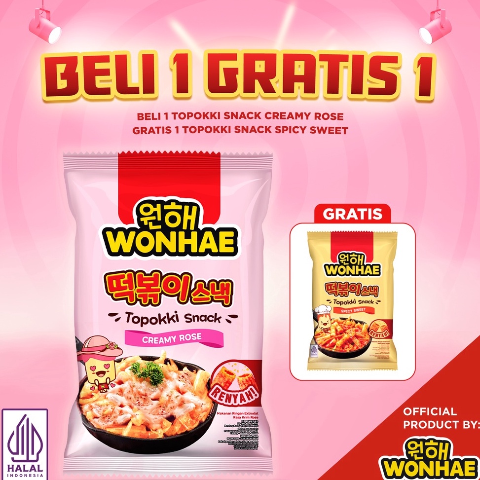 

B@u PROMO BELI 1 Wonhae Topokki Snack Creamy Rose 1 Topokki Snack Sweet & Spicy Sunshine