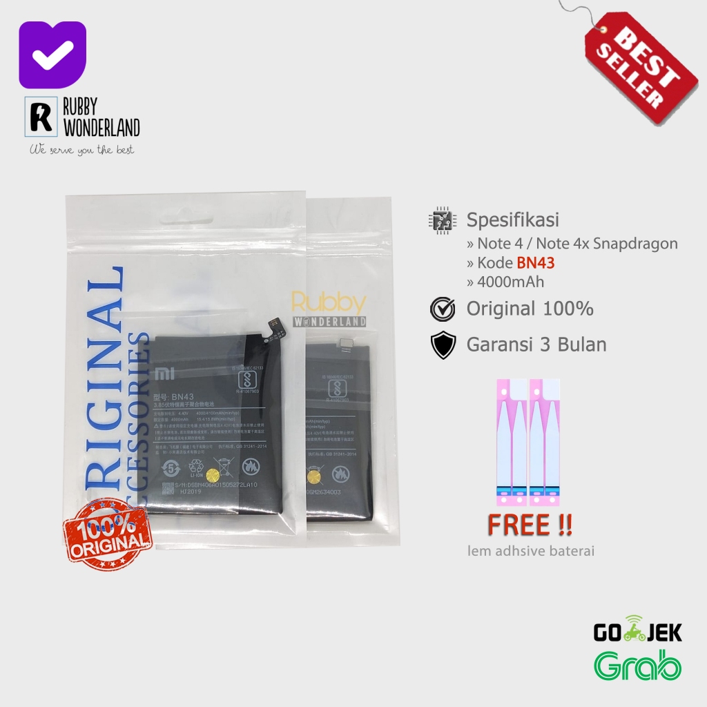 Batre Battery Baterai Xiaomi Redmi Note 4X Note 4 BN43 Original 100%