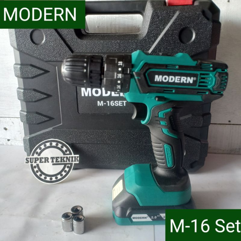 Mesin Bor Cas Baterai MODERN M-16 Set  ukuran 10 Mm Murah dan Berkualitas