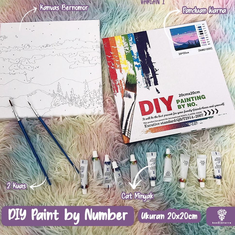 

[✒X90➤] Bandiaterra DIY Paint by Number KIT / Painting by Number / Set Alat Lukis Praktis ukuran 20x20cm (varian 1) New_Product