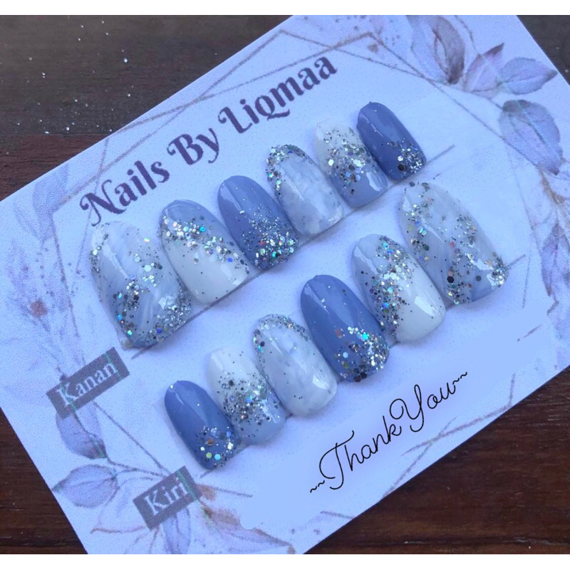 KUKU PALSU ICE BLUE KOMBI / KUKU PALSU WEDDING / NAIL ART WEDDING / NAIL ART ICE BLUE