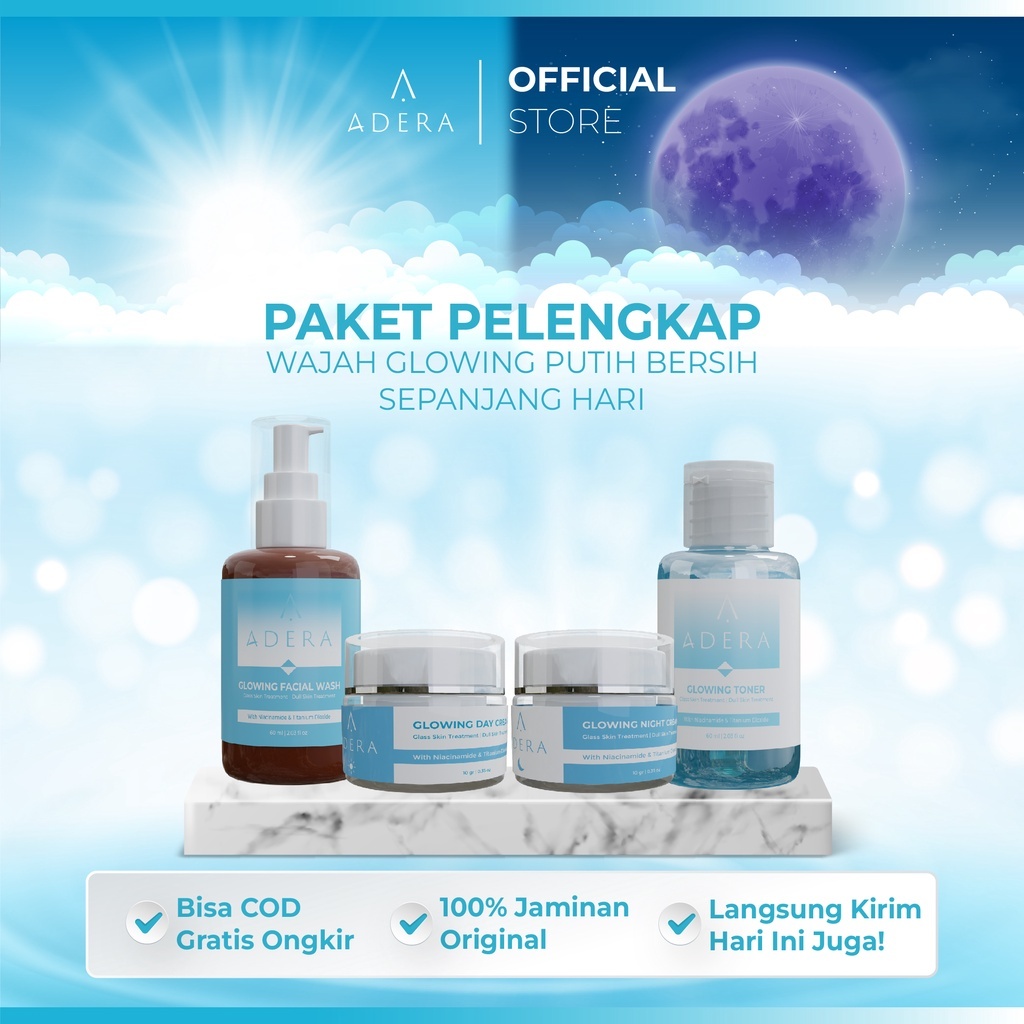 Paket Adera Cream, Facial Wash, Toner, Wajah Glowing Putih Bersih Bebas Jerawat Kusam Flek Bintik Hi