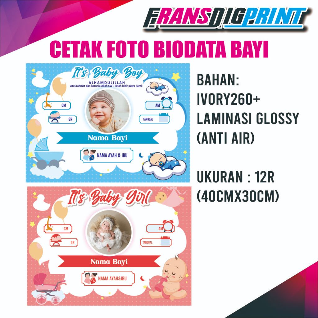 CETAK FOTO BIODATA BAYI , CETAK FOTO BAYI , BIODATA BAYI , ANTI AIR , COD