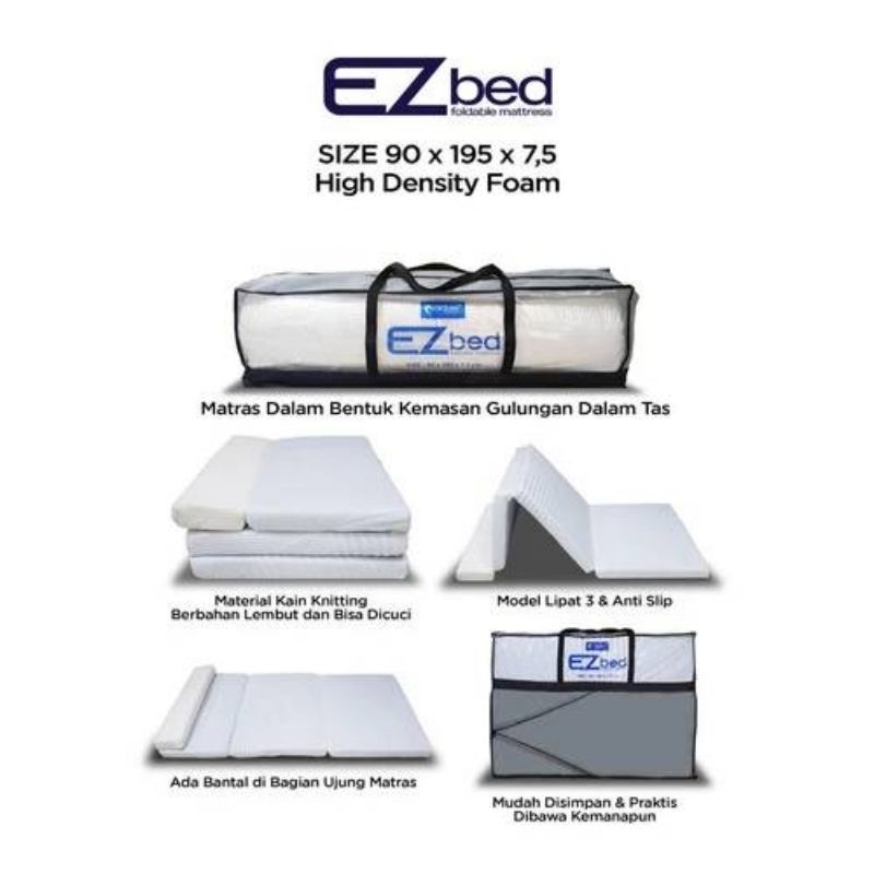 OCEAN Kasur Lipat - EZ Bed -90x195x7.5cm - Free Tas - Kasur gulung