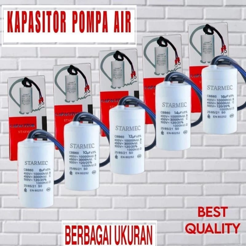 Kapasitor Bulat , Capasitor , Pompa Air 6 ,8 , 10 , 12 , 14 , 16, 20 , 25 , 30 UF450V