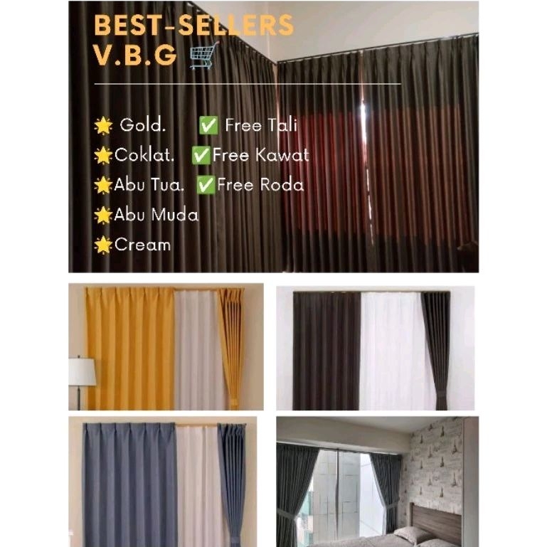 Gorden Blackout Gorden Jendela Hordeng Pintu Model Plisket Kaitan Kawat free hook Tali dan roda