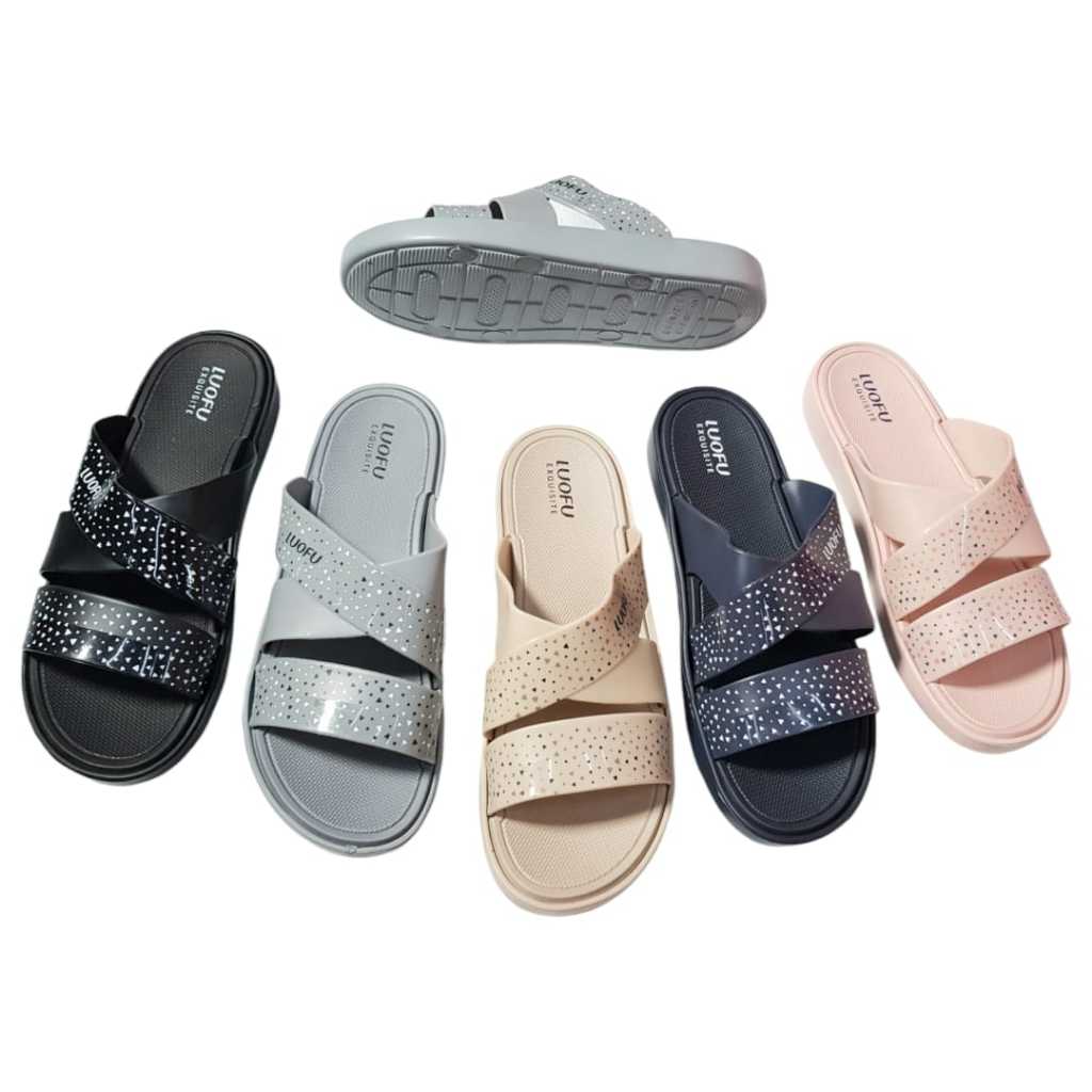 Luofu Sandal Selop Karet Wanita Import Silang Segitiga E7185-E17 (K2)