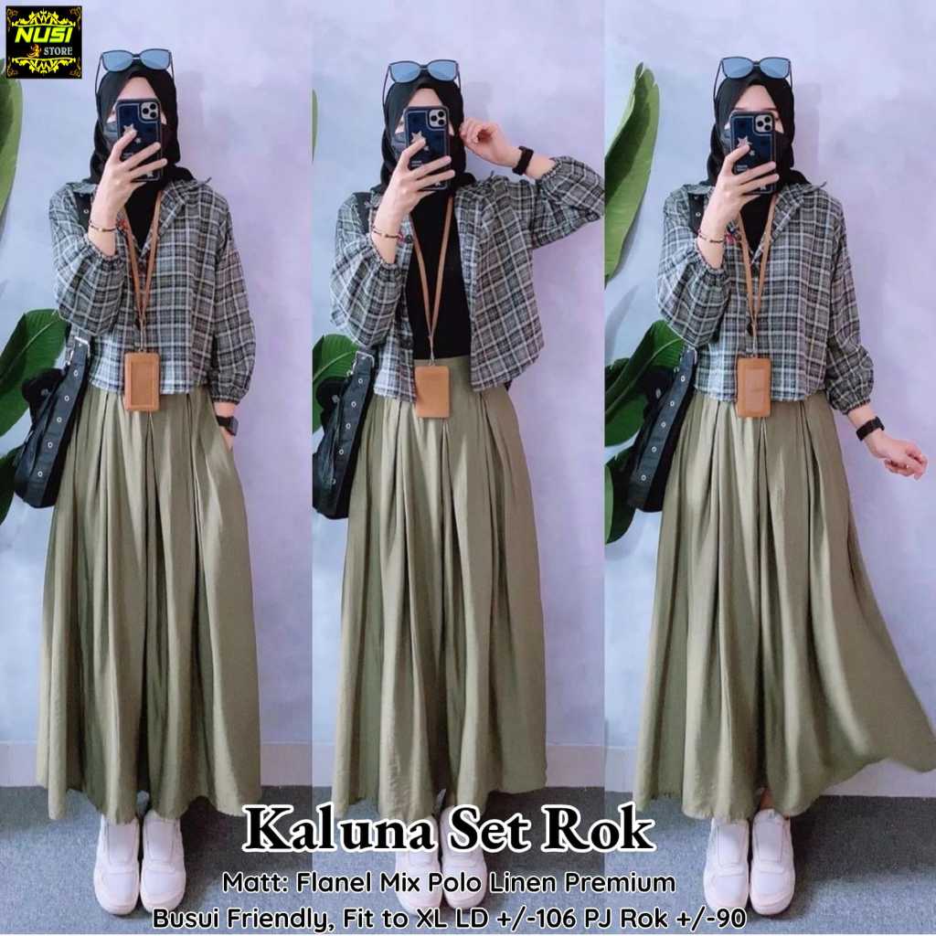 kaluna set oneset 2in1 setelan stelan set 1set rok size xl ld 106  atasan flanel casual motif kotak 