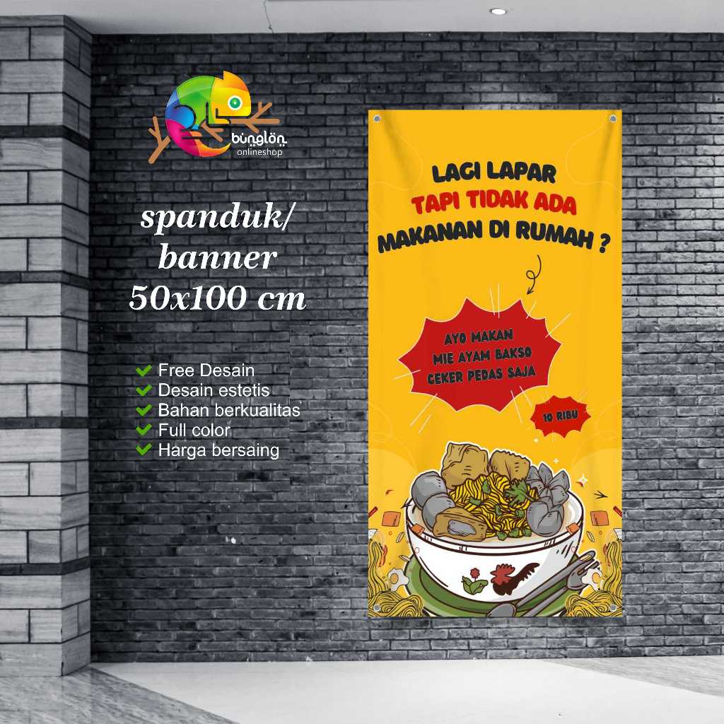 Spanduk 50x100 Banner Mie Ayam Bakso Ceker Custom Desain