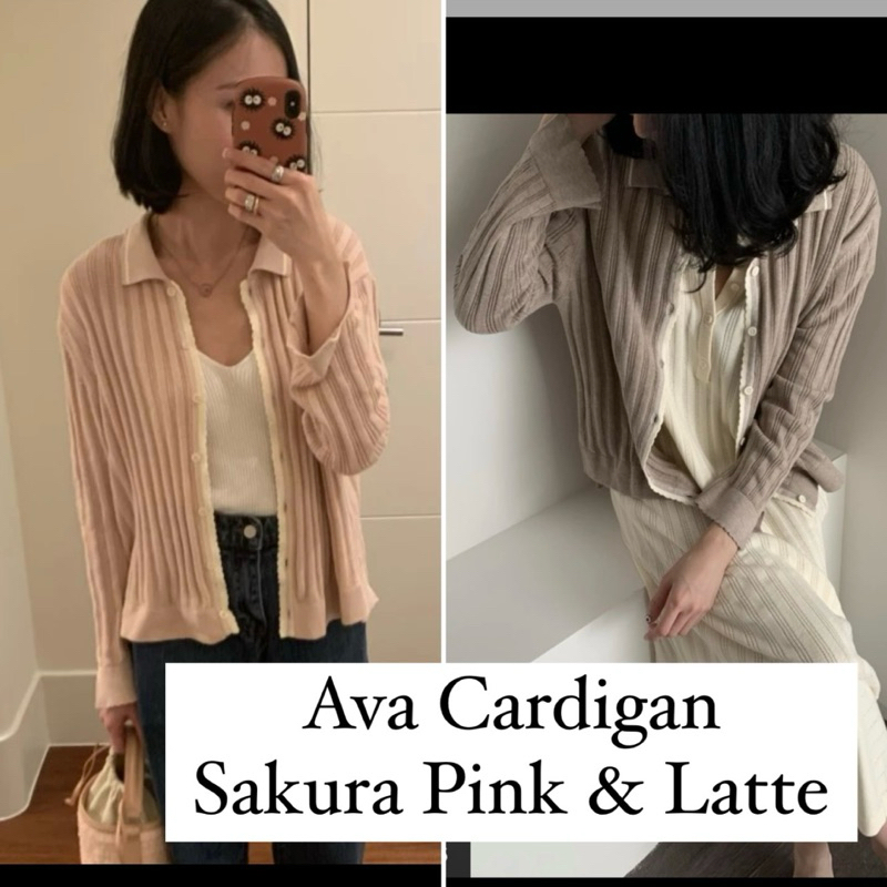 jiigloria jii by gloria agatha Ava Cardigan in Sakura Pink Latte brown cream choco coklat long sleev
