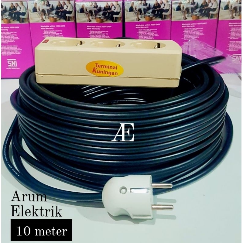 Kabel Roll 10 meter full Kabel serabut 2x2.5 Kabel Lentur Serabut tebal + Stopkontak 3 lubang SNI + 