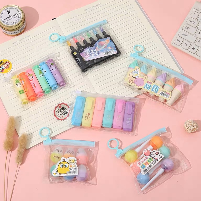 

[✱N2➢] (1 Set isi 6) STABILO SET PASTEL BENTUK ICE CREAM PERMEN | HIGHLIGHTER LUCU ESTETIK Good product
