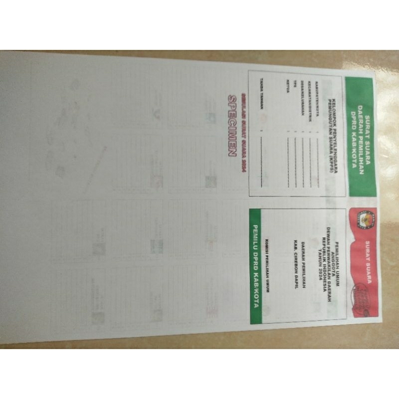

Specimen Contoh kertas suara DPRD KAB/KOTA , PROV, RI 2024, kertas A4.