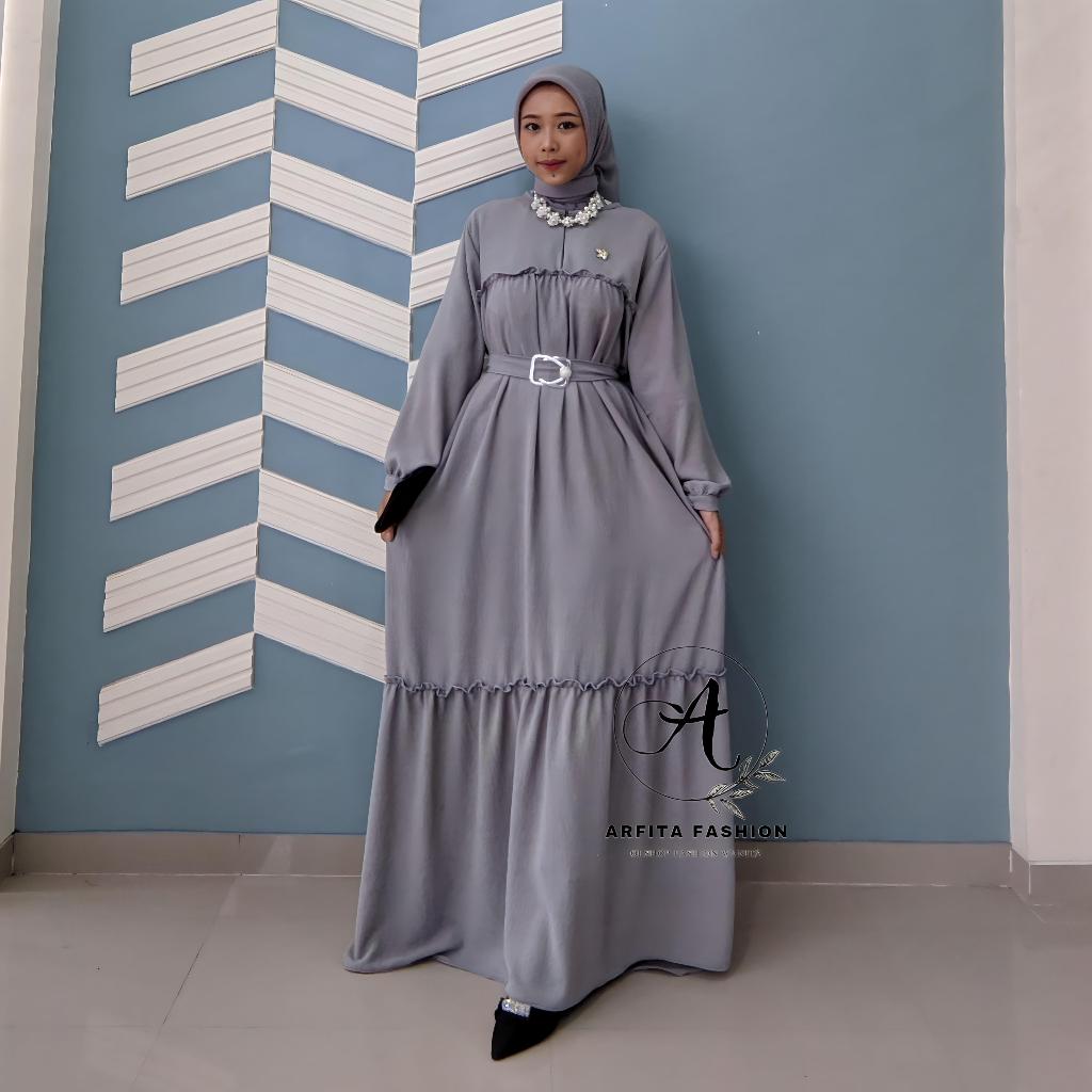 SYAKILA Maxy Dress Polos FREE BELT Crinkle Airflow