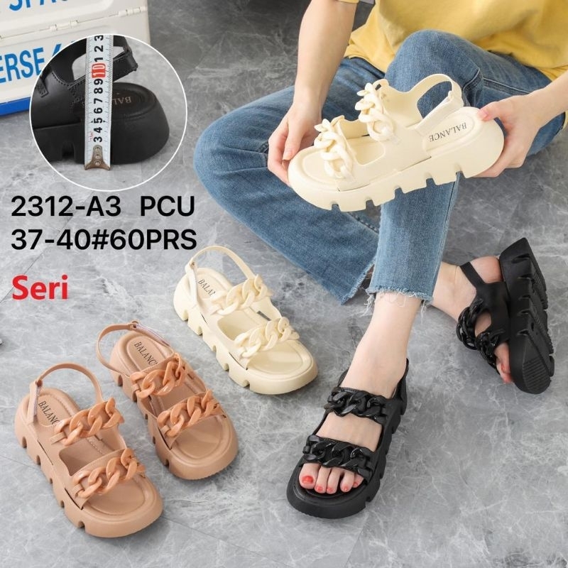 Sandal gunung wanita karet jelly wedges tebal tali belakang