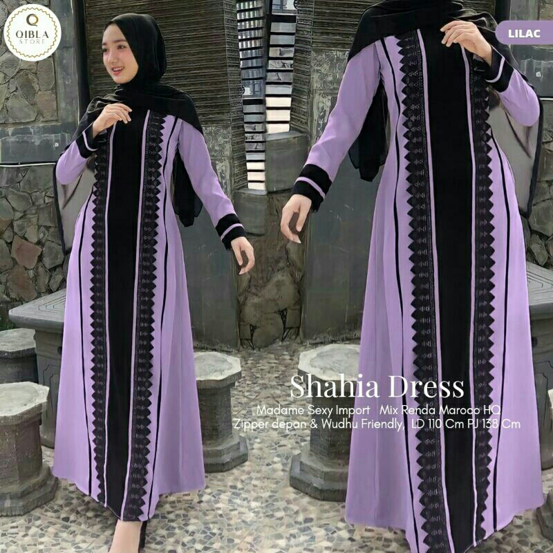 Qibla - Shahia Dress Premium Gamis Renda Maroco Best seller Gamis Muslimah Terbaru