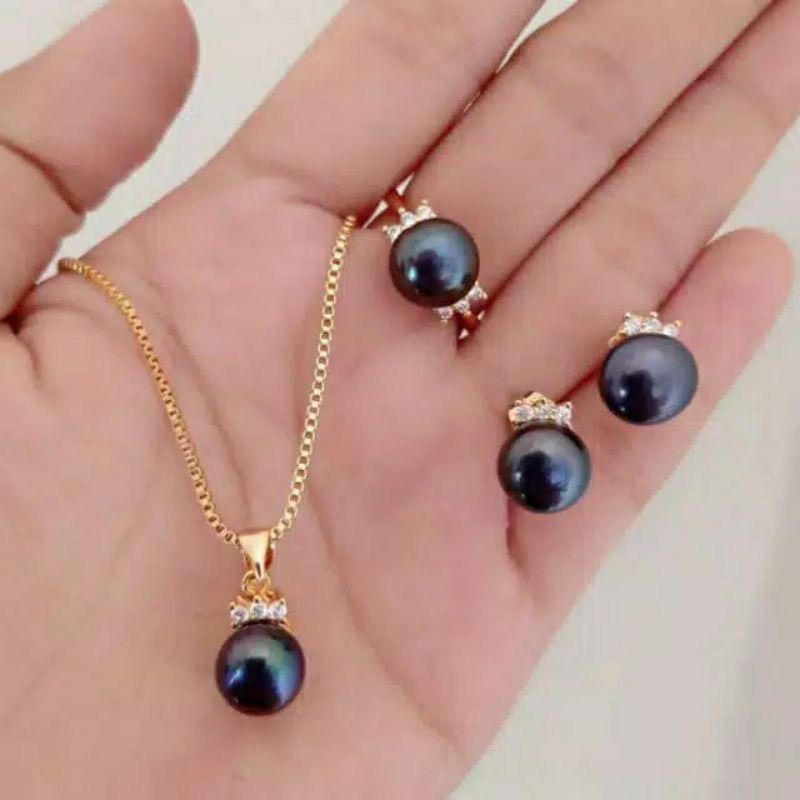 set mutiara lombok || satu set rhodium mutiara air tawar lombok asli