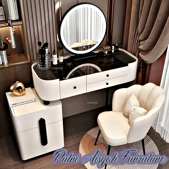 MEJA RIAS MINIMALIS PUTIH FULL KACA