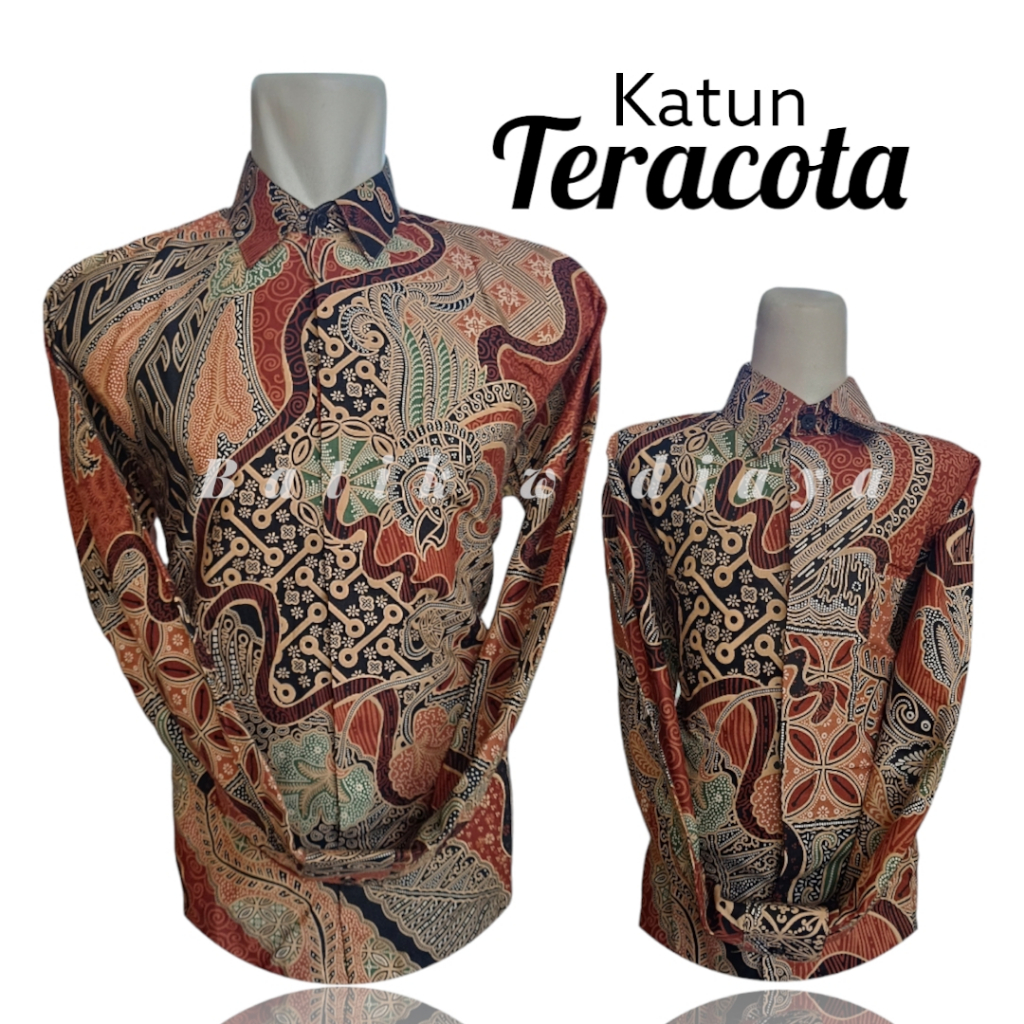 Batik couple ayah anak katun premium teracota_batik pria teracota