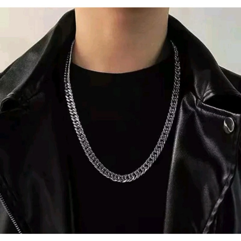 Kalung 100% titanium model rantai dabel pria asli awet selamanya lebar besar 9mm