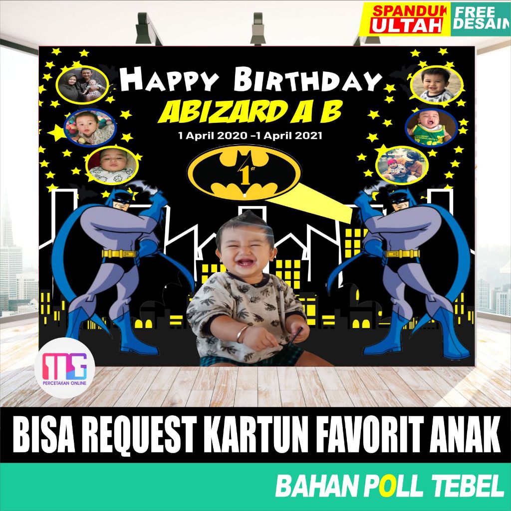 Spanduk Ulang Tahun Anak Laki Laki Tema BATMAN - banner ultah BETMEN