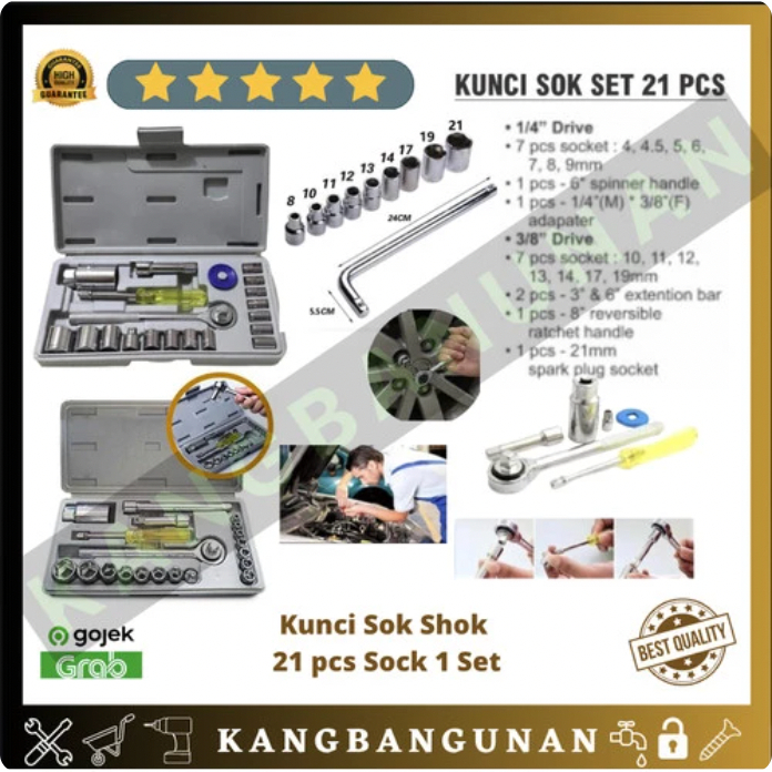 Kunci Sok set 21 in 1 Multifungsi Bengkel Mobil Motor Peralatan Tools