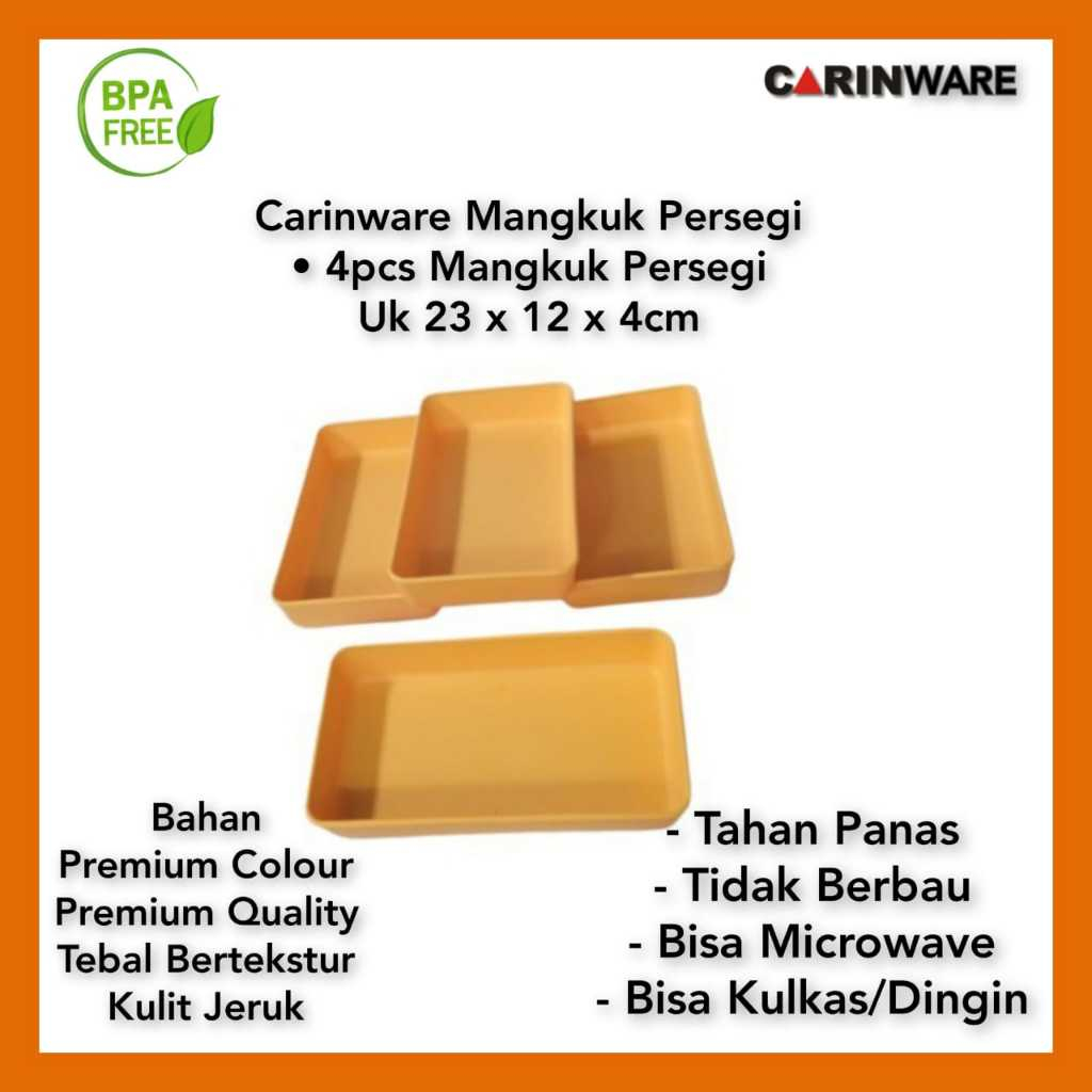 Carinware mangkok kotak segi panjang 4Pcs