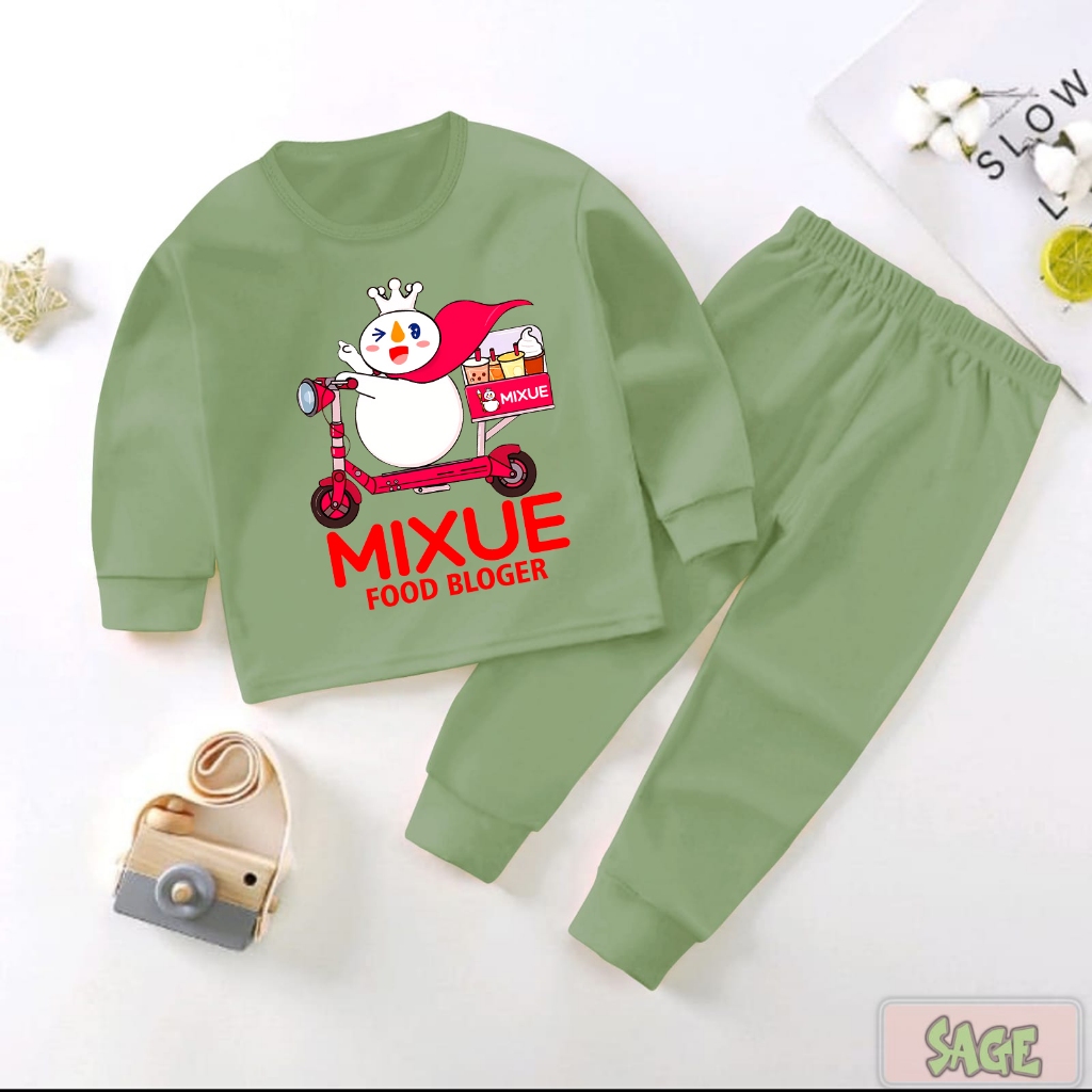Setelan Mixue Food Bloger Terbaru Setelan Lengan Panjang / Piyama Anak Bayi Laki-Laki / Baju Tidur Baru 1234 Tahun