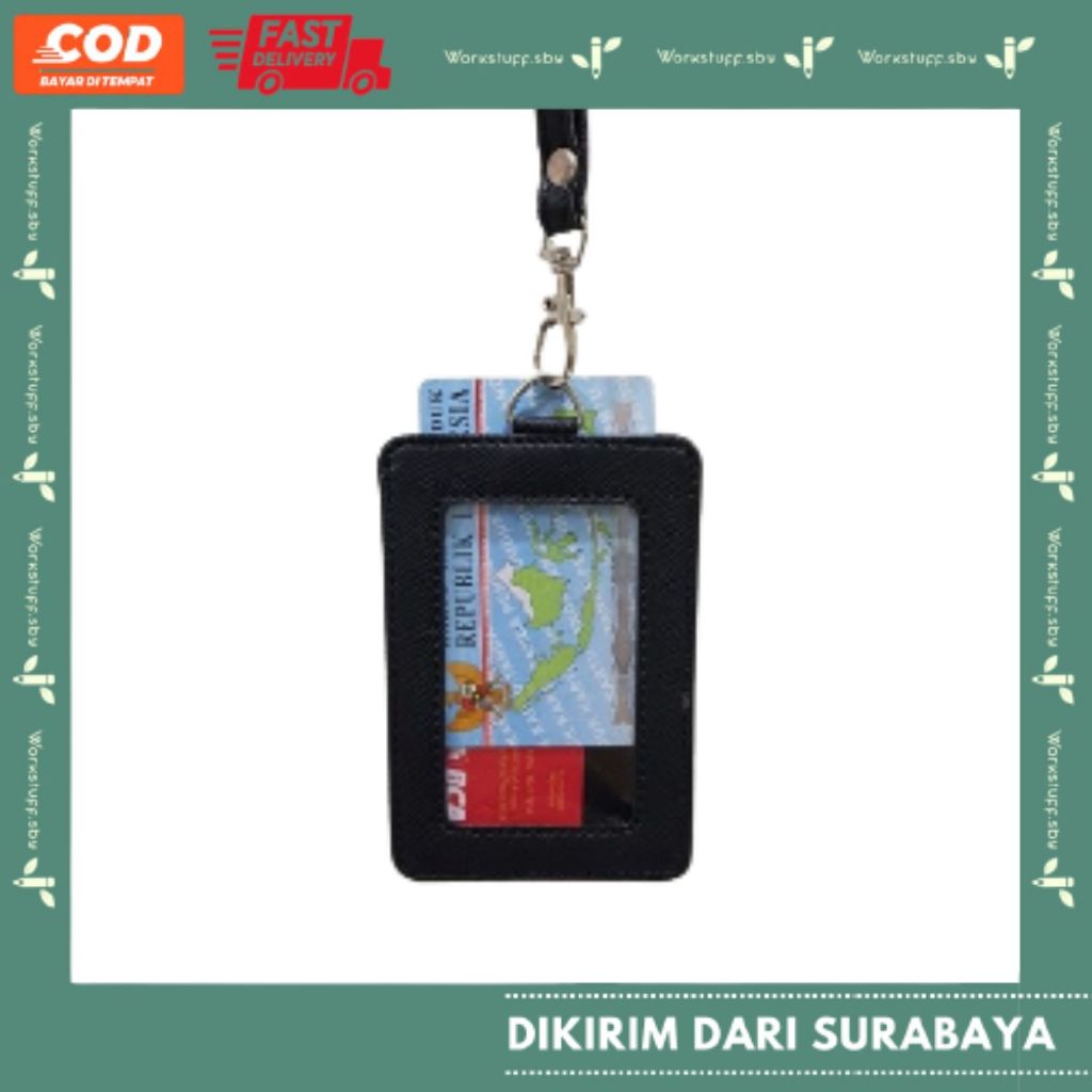

Lanyard Kulit Dua Sisi Hitam Transparan ID Card Holder Mika ID Card Termurah Berkualitas