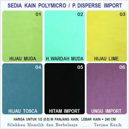 KAIN POLYMICRO / DISPERSE PRINT IMPORT BAGUS, MURAH, WARNA : Hijau Muda, Hijau Wardah, Hijau Lime, H