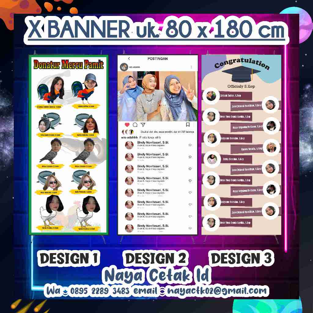 x banner 80 x 180 cm wisuda, makanan, ultah, wedding custome