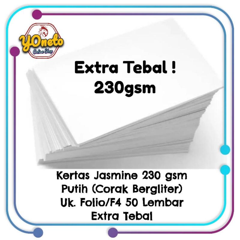 

Kertas Jasmin F4 230GSM (Extra Tebal) 50Lembar