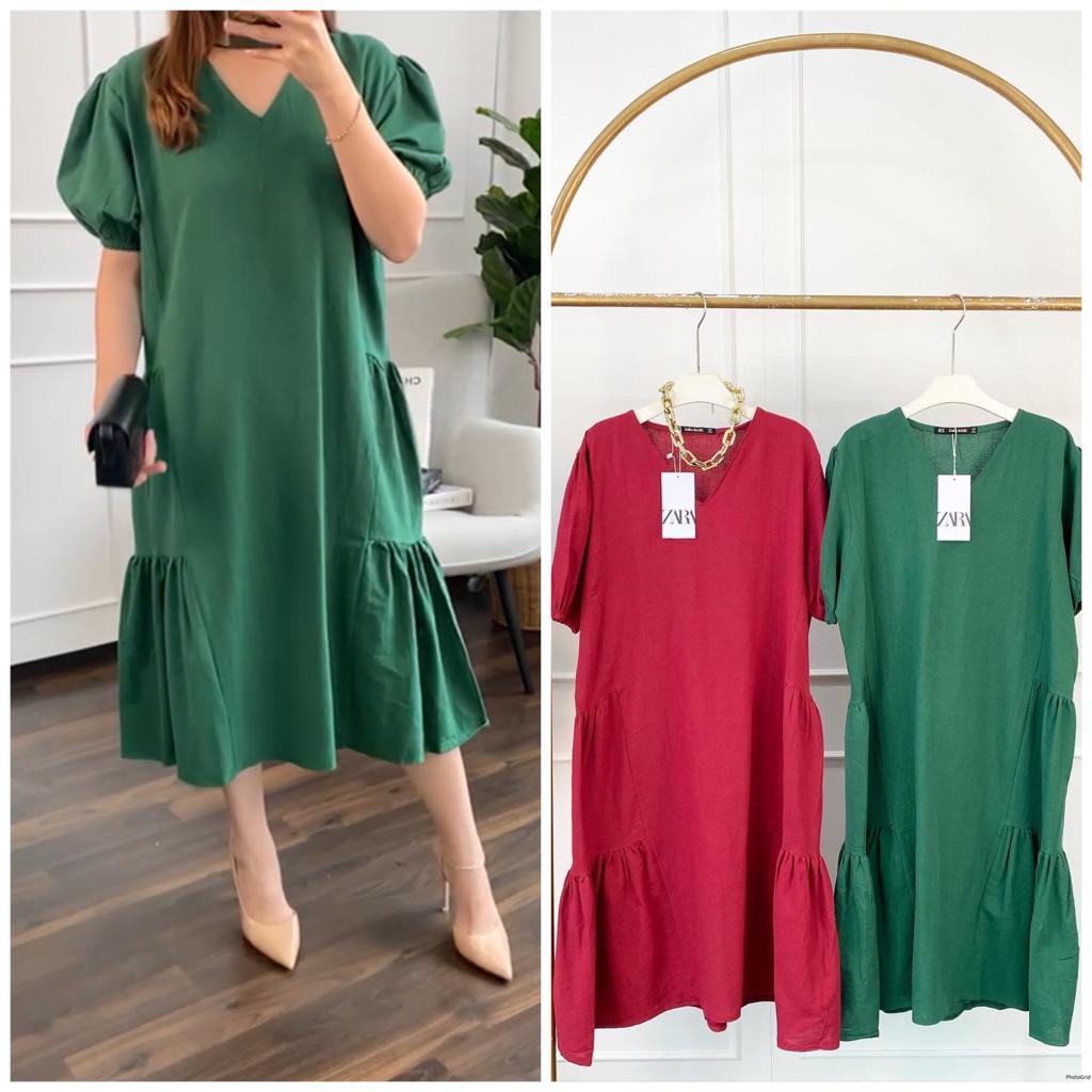 FELLY PUFF POPLIN DRESS / DRESS NATAL MERAH HIJAU PUTIH 2523